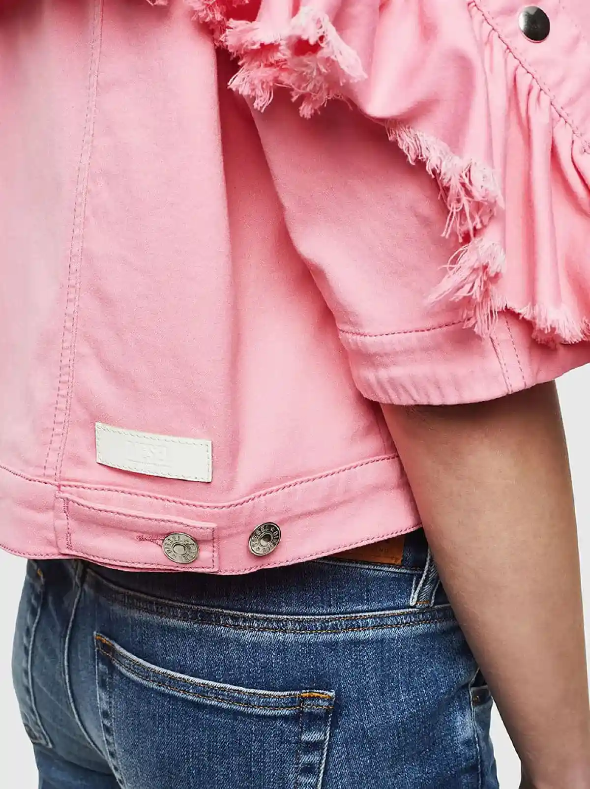 Pink JoggJeans jacket with modular ruffle