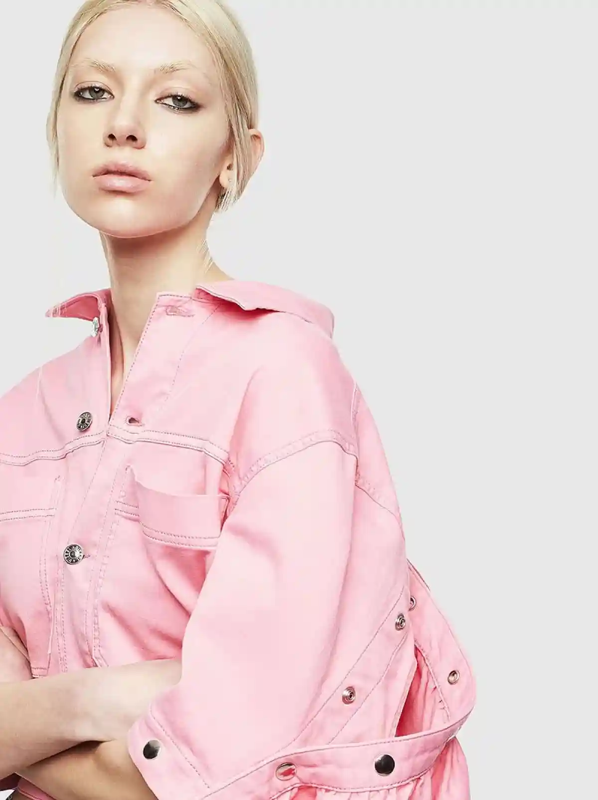 Pink JoggJeans jacket with modular ruffle