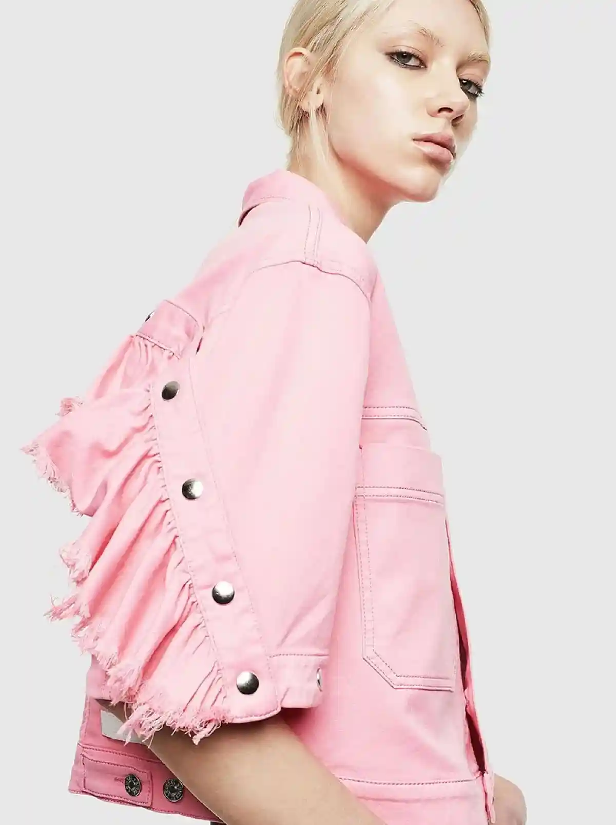 Pink JoggJeans jacket with modular ruffle