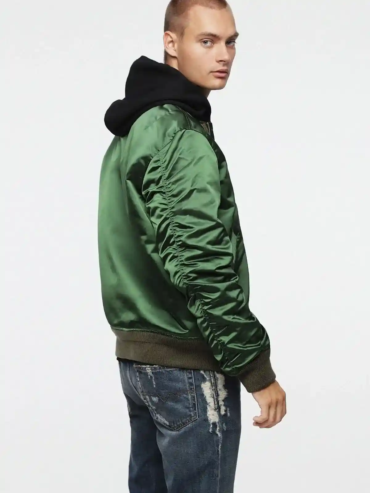 Multicolor Shiny nylon bomber jacket with patches