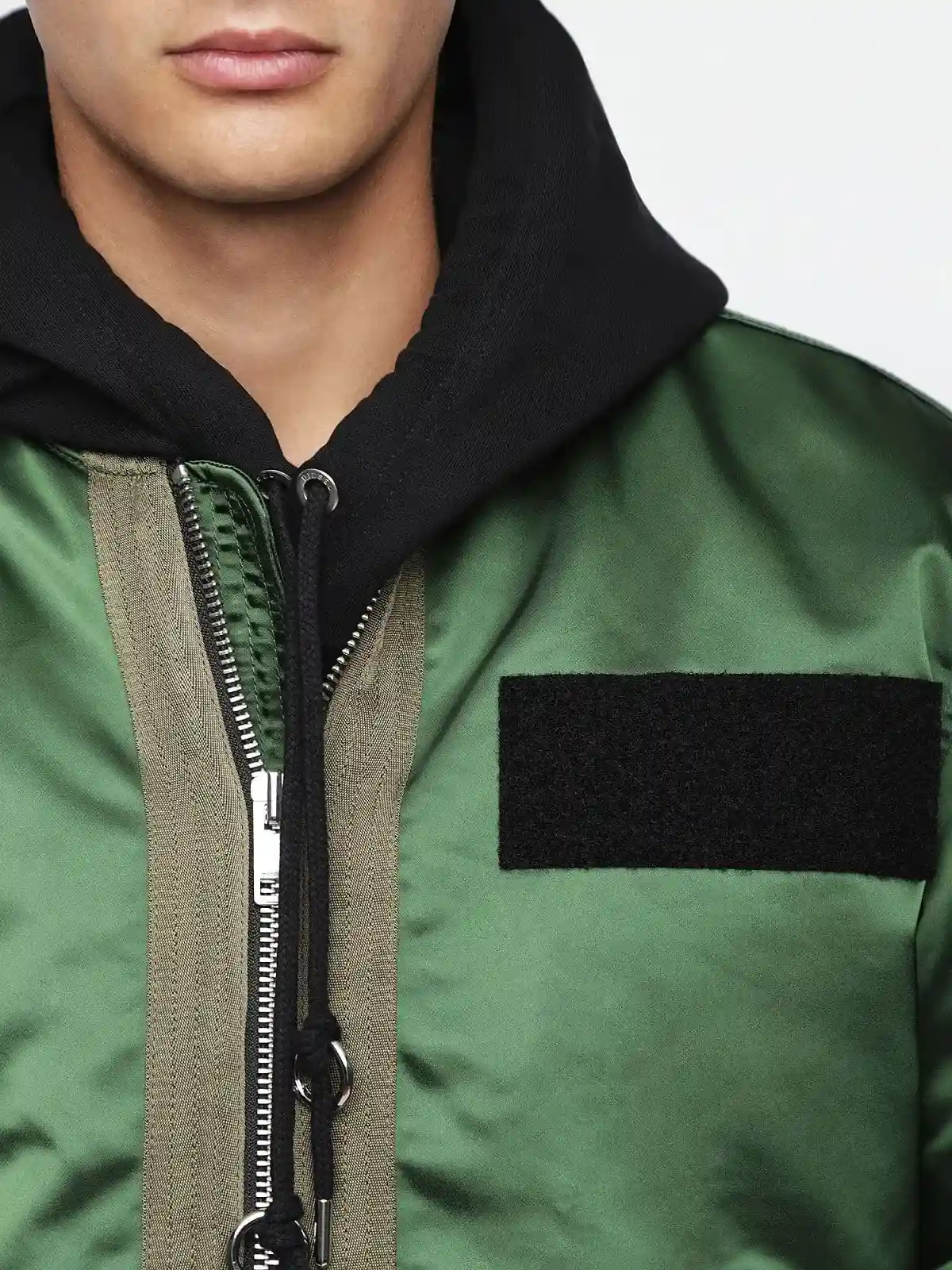Multicolor Shiny nylon bomber jacket with patches