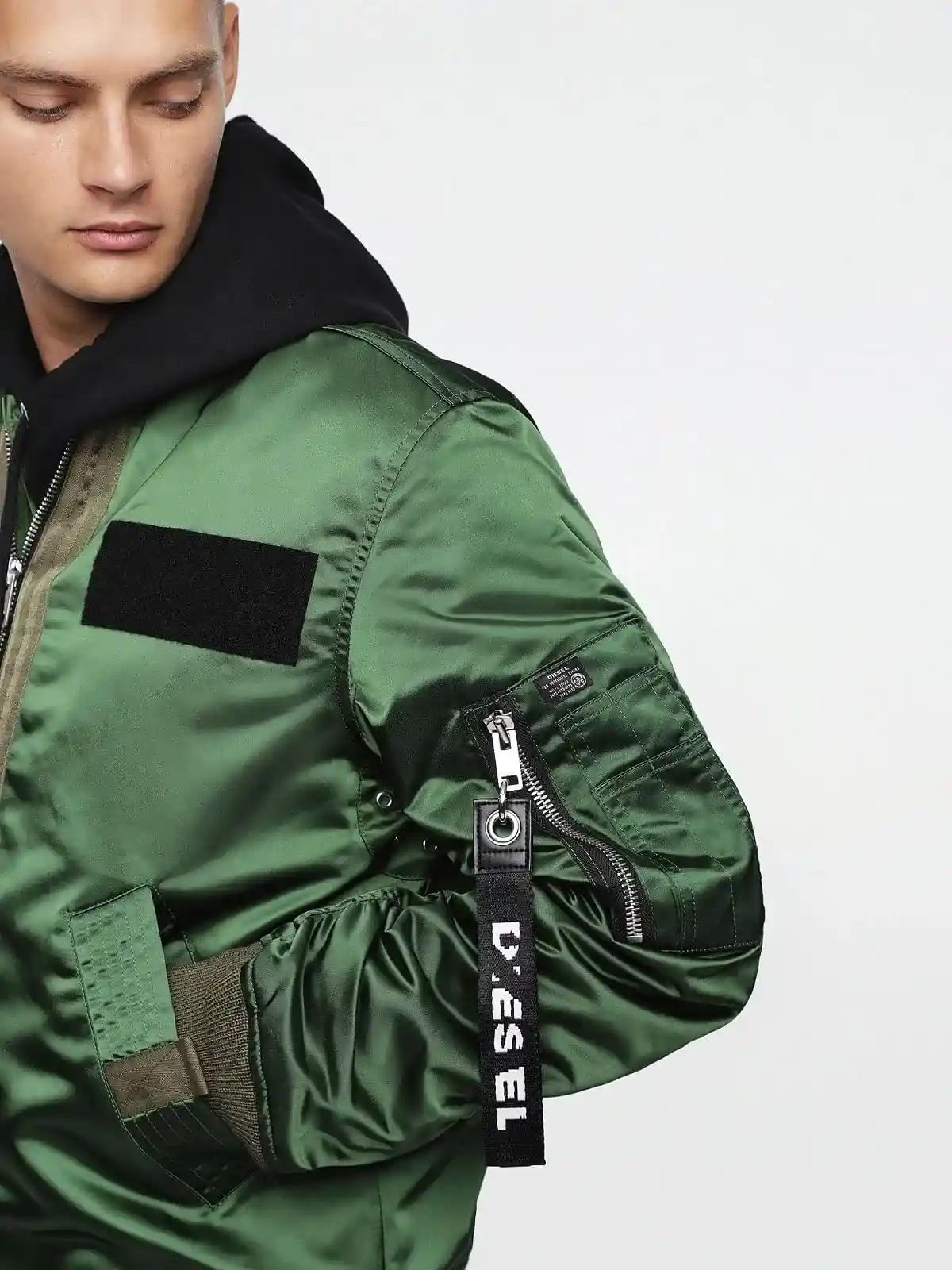 Multicolor Shiny nylon bomber jacket with patches