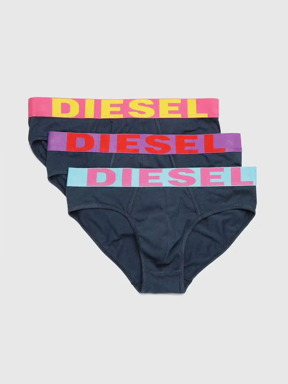 Blue 3 pack briefs with contrasting waistband