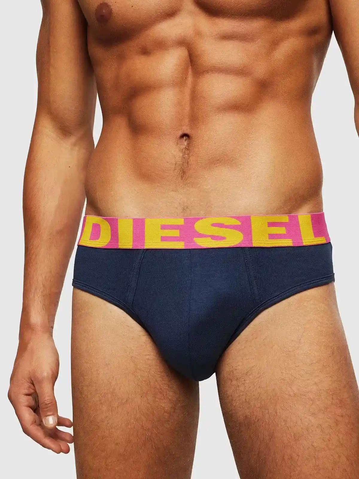 Blue 3 pack briefs with contrasting waistband