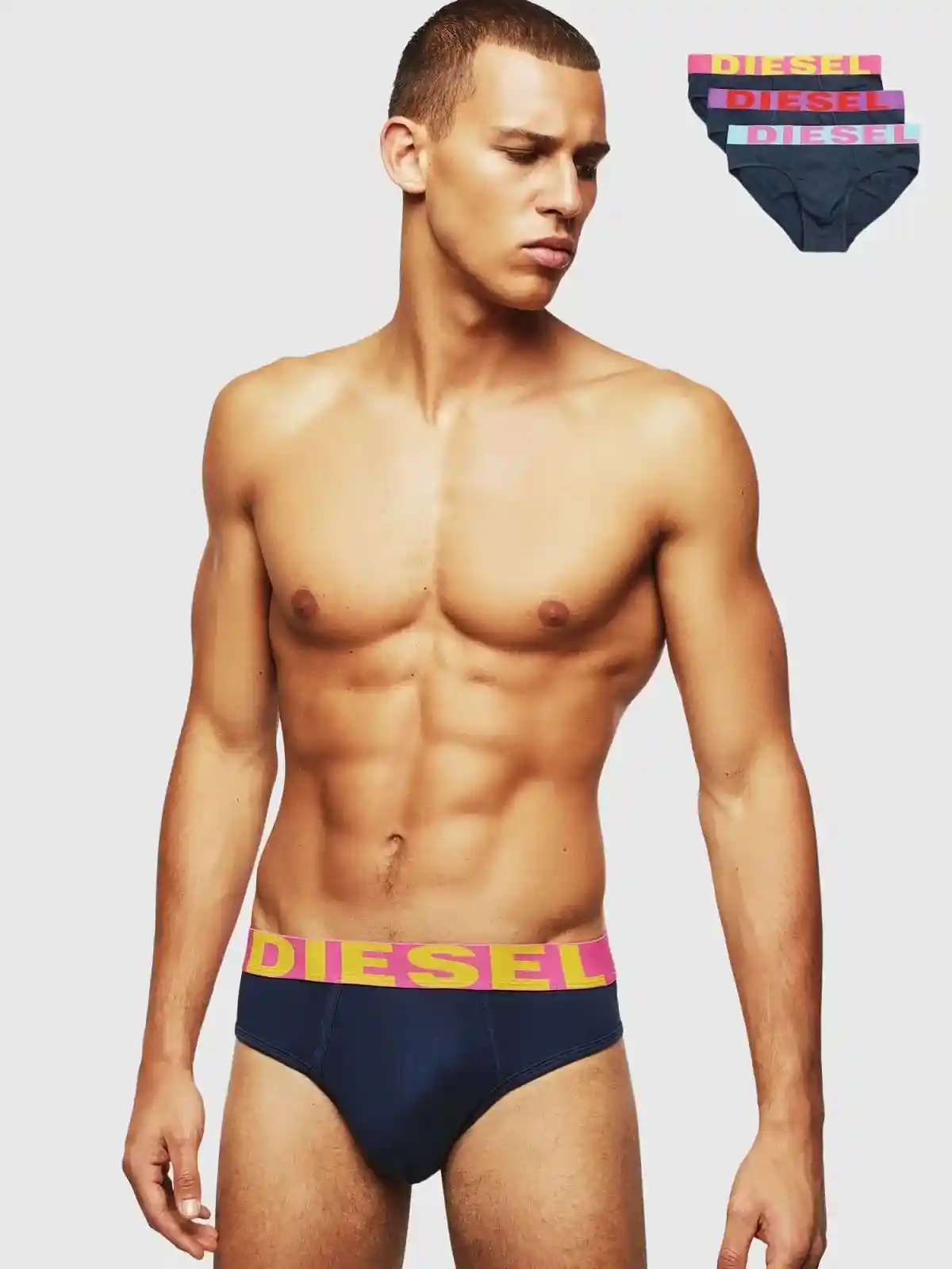 Blue 3 pack briefs with contrasting waistband