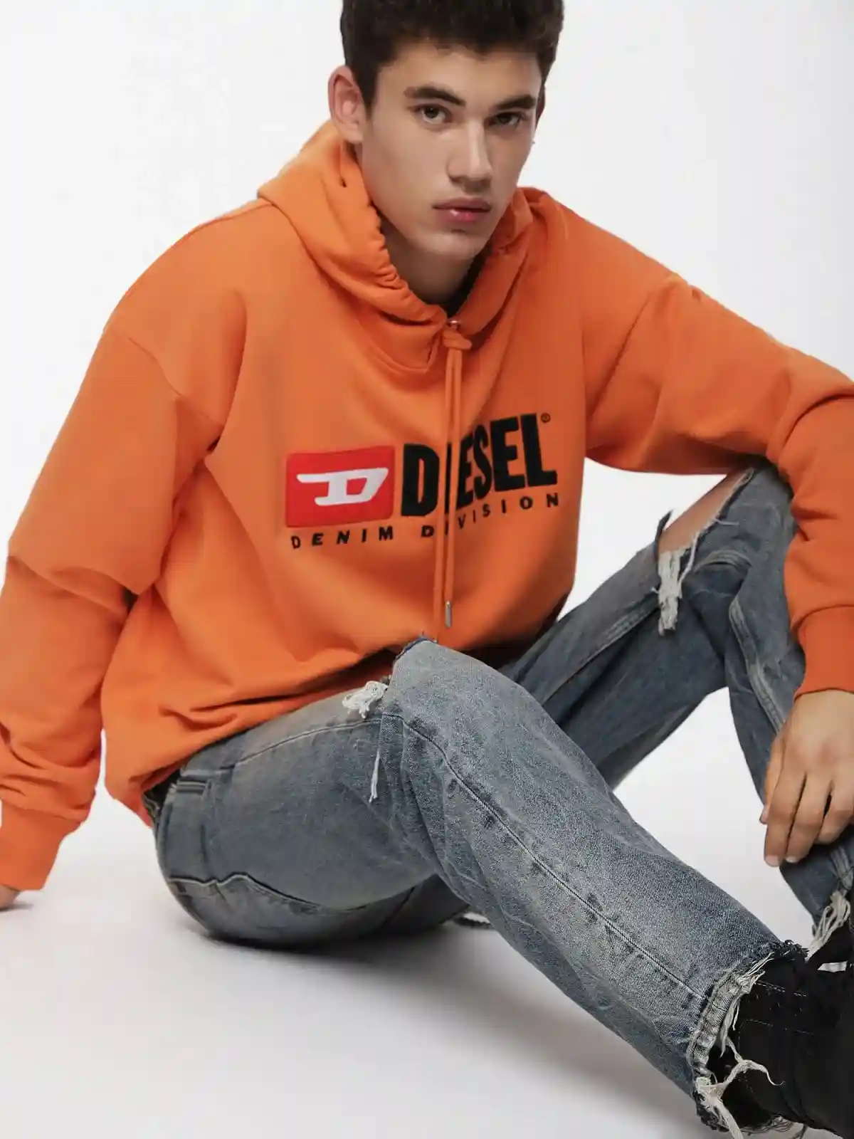 Orange Hooded sweatshirt with 90s Diesel logo