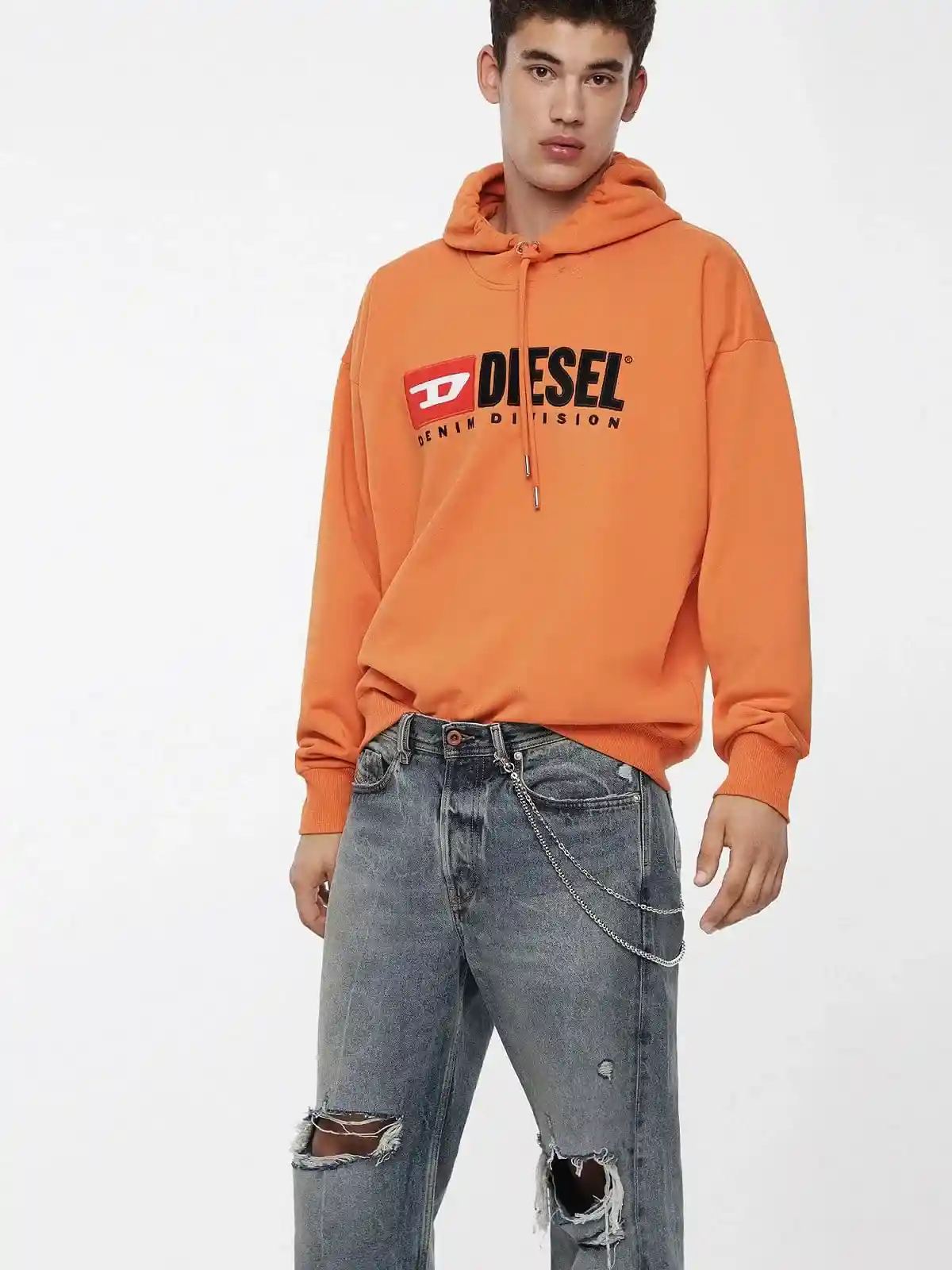 Orange Hooded sweatshirt with 90s Diesel logo