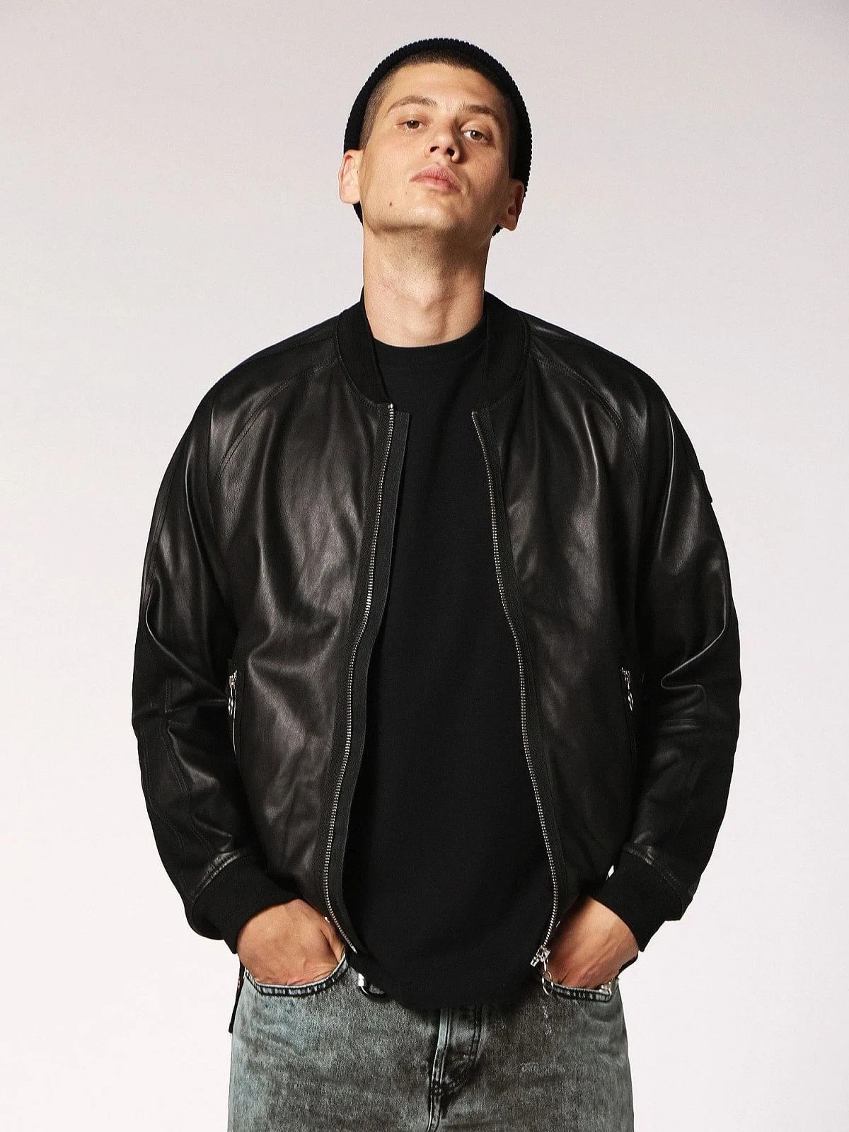 Black Leather bomber jacket