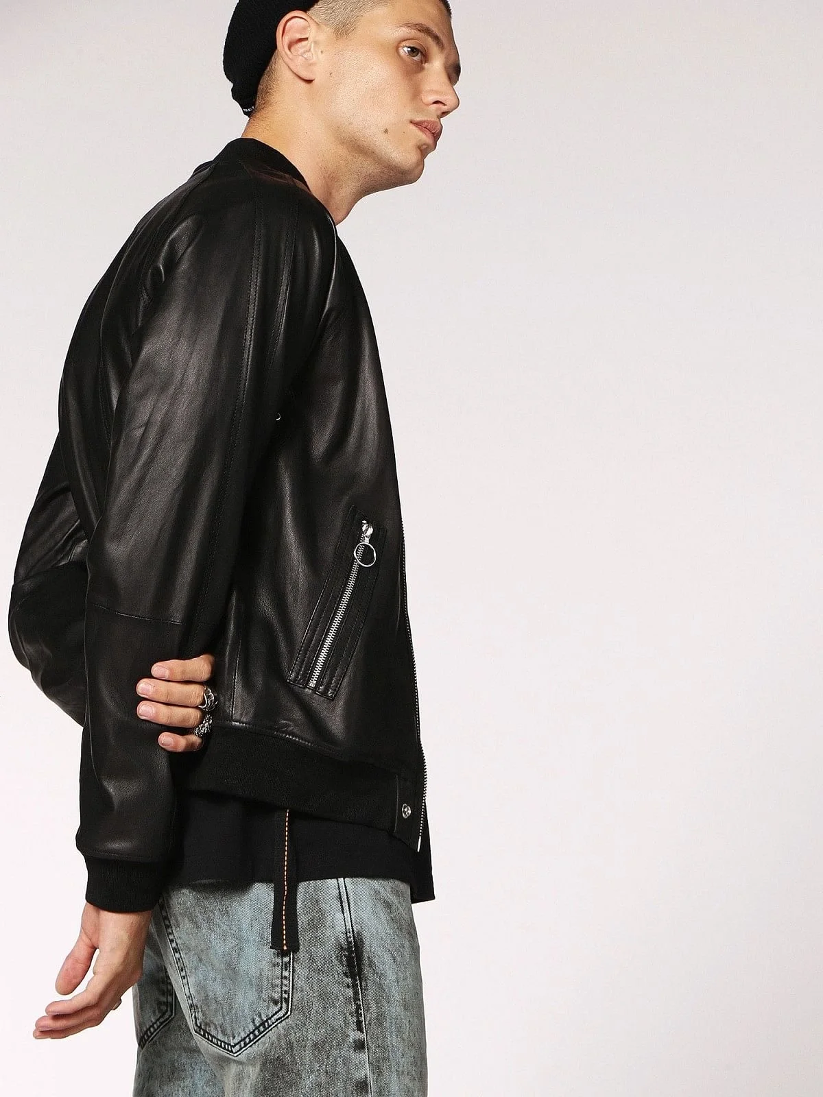 Black Leather bomber jacket