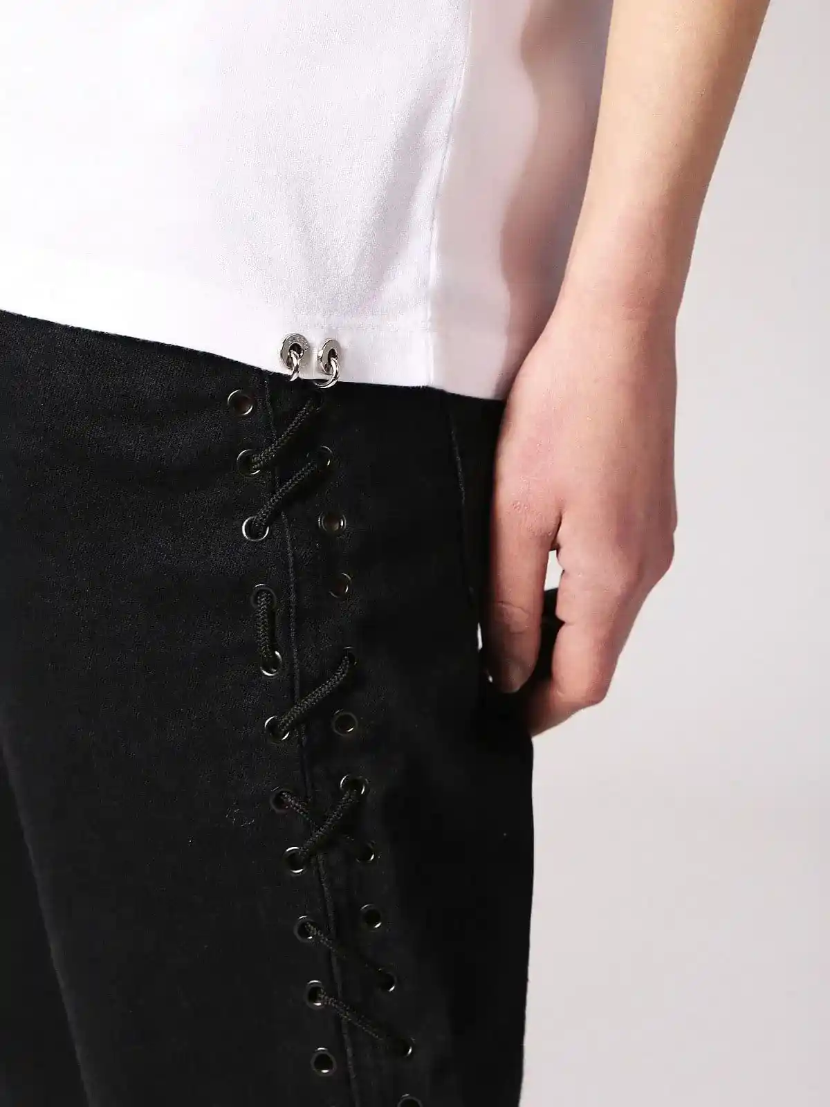 White Cotton T-Shirt with cut-out embroidery