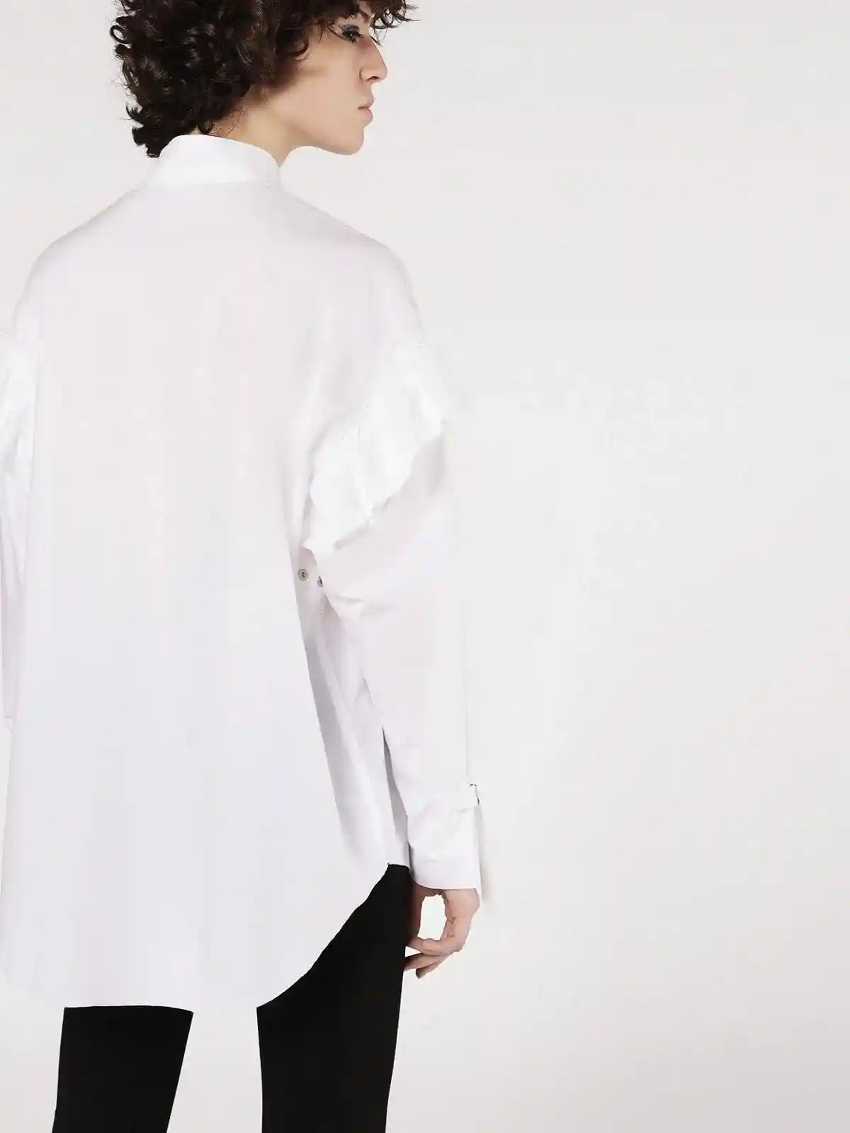 White Cotton shirt with embroidery and ruffles