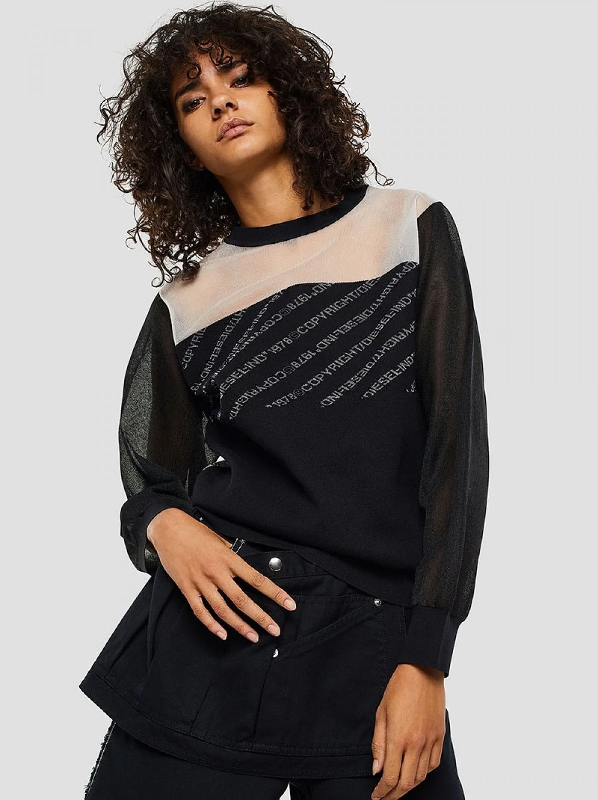 Black Boxy pullover with Copyright panels