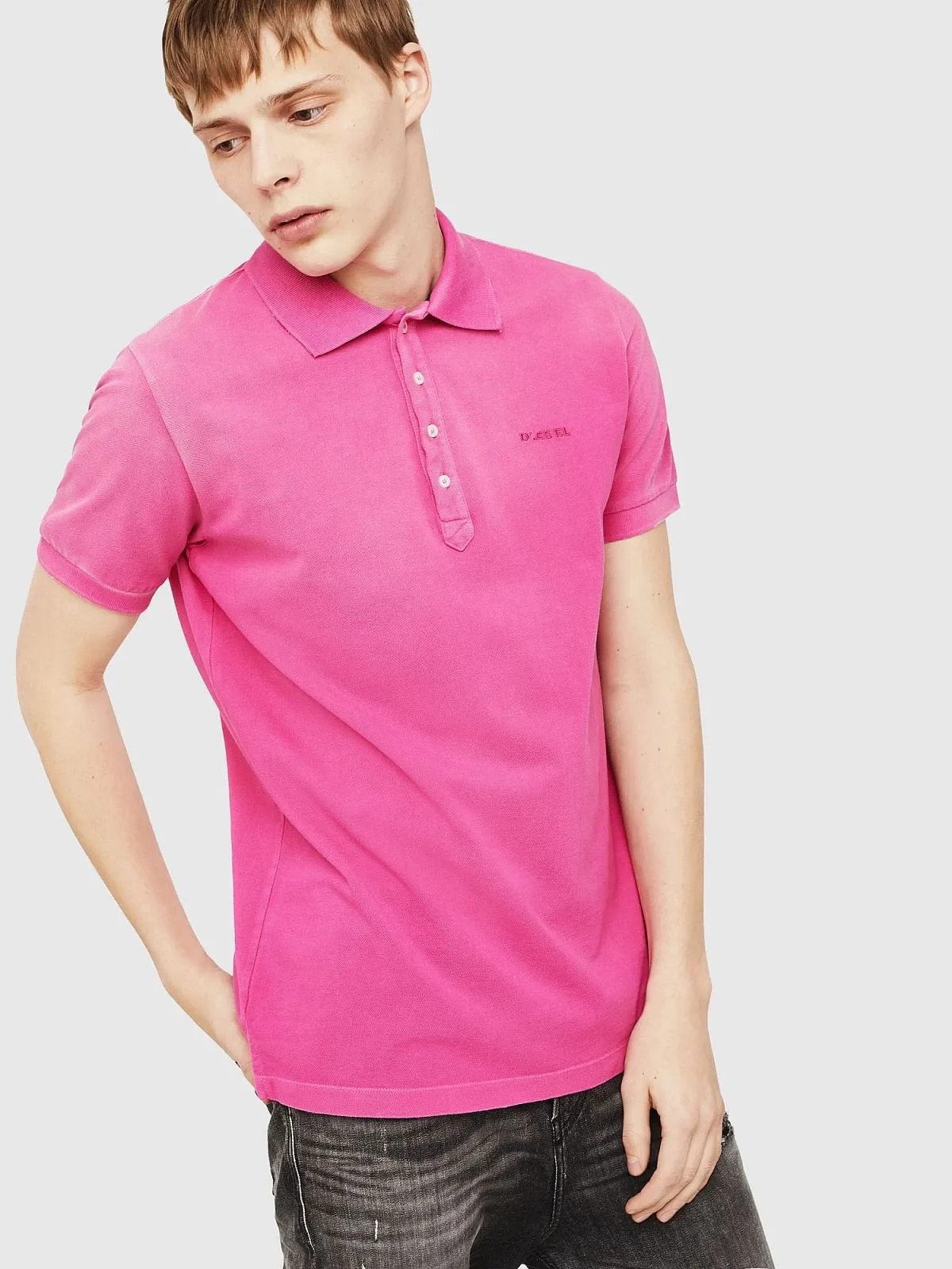 Pink Cotton piquet polo with chest logo