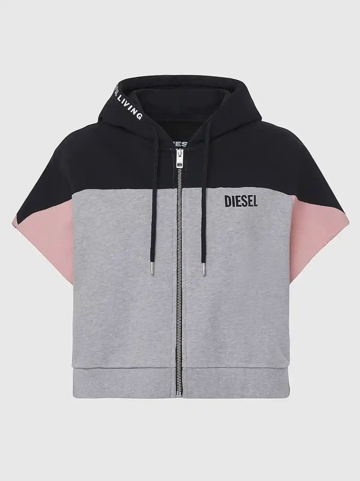 Grey Colour-block zip-up hoodie with logo