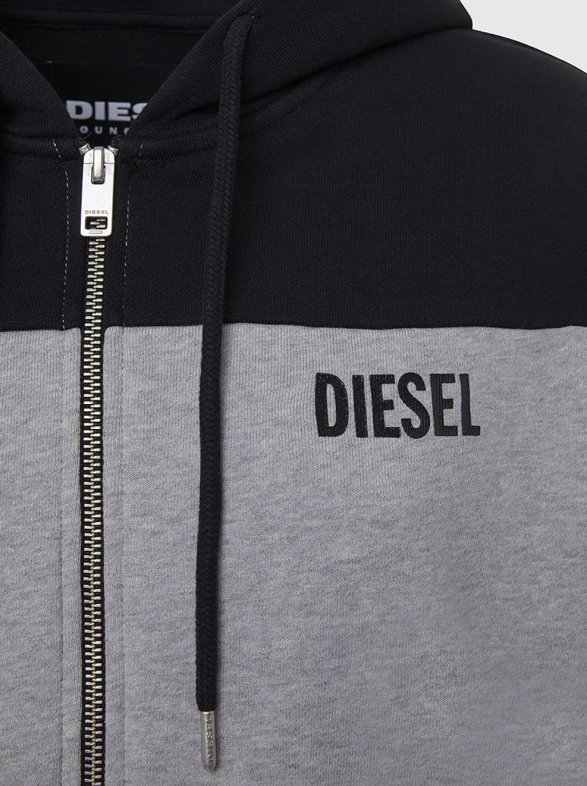 Grey Colour-block zip-up hoodie with logo