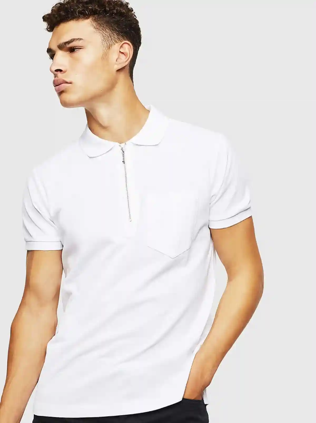 White Half-zip polo shirt with logo embroidery