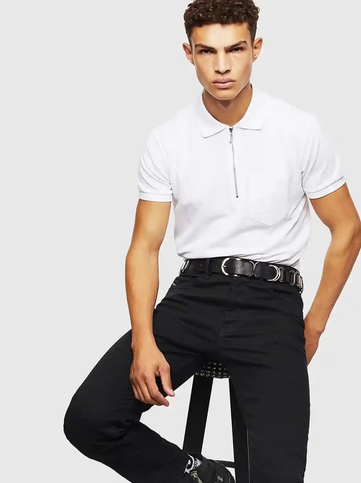 White Half-zip polo shirt with logo embroidery