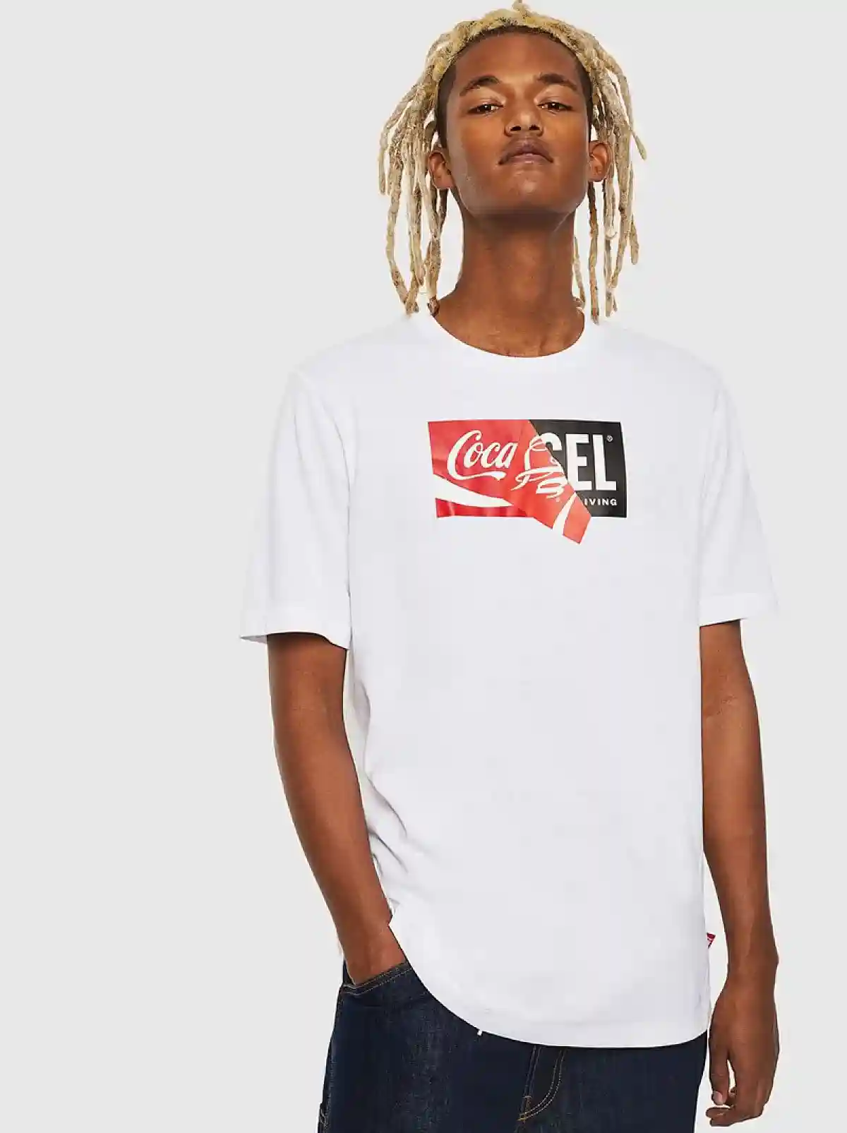 White Recycled fabric T-Shirt with doublelogo print