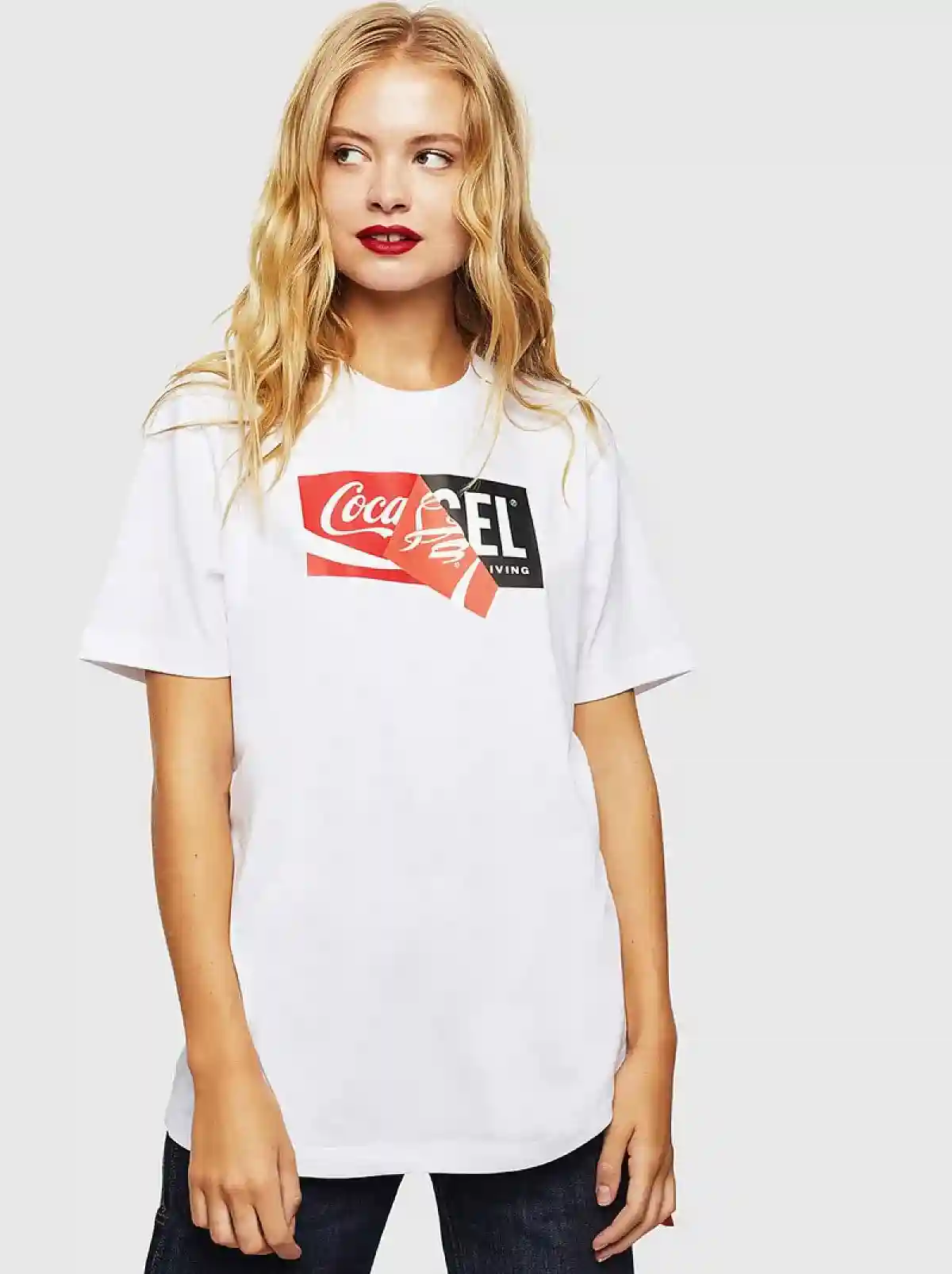 White Recycled fabric T-Shirt with doublelogo print