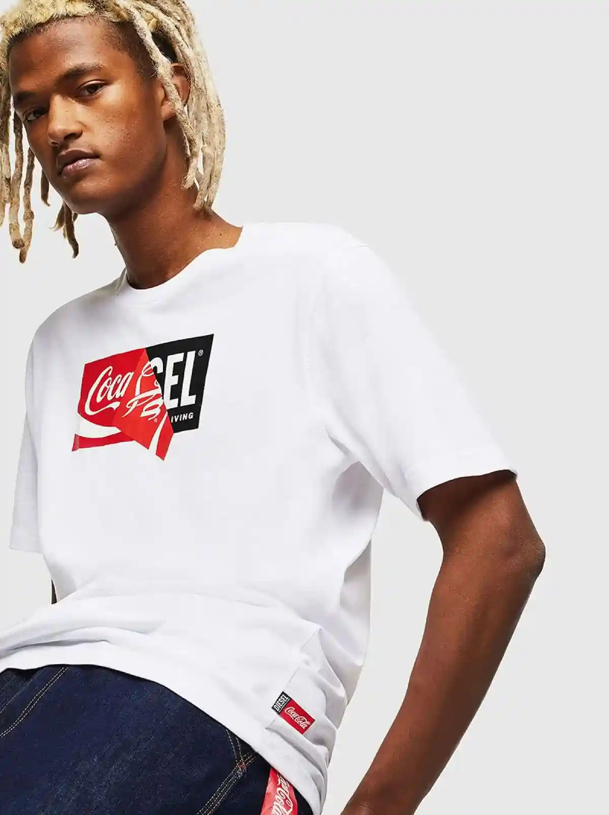 White Recycled fabric T-Shirt with doublelogo print