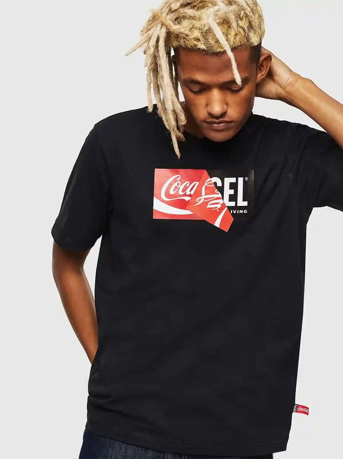 Black Recycled fabric T-Shirt with doublelogo print