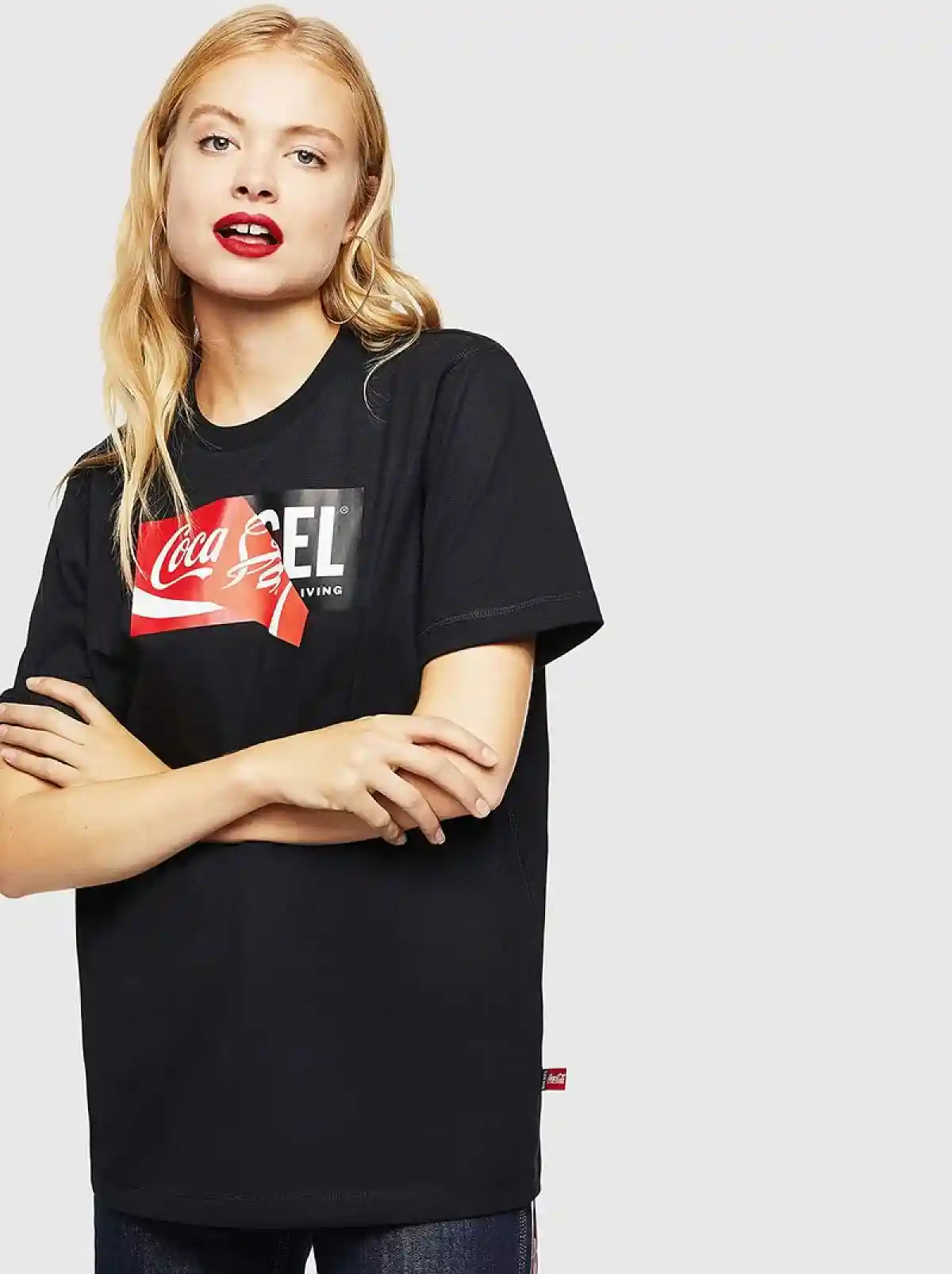 Black Recycled fabric T-Shirt with doublelogo print
