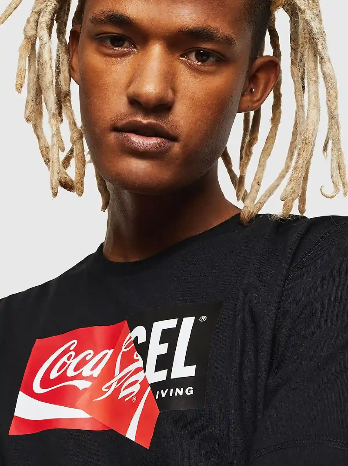 Black Recycled fabric T-Shirt with doublelogo print