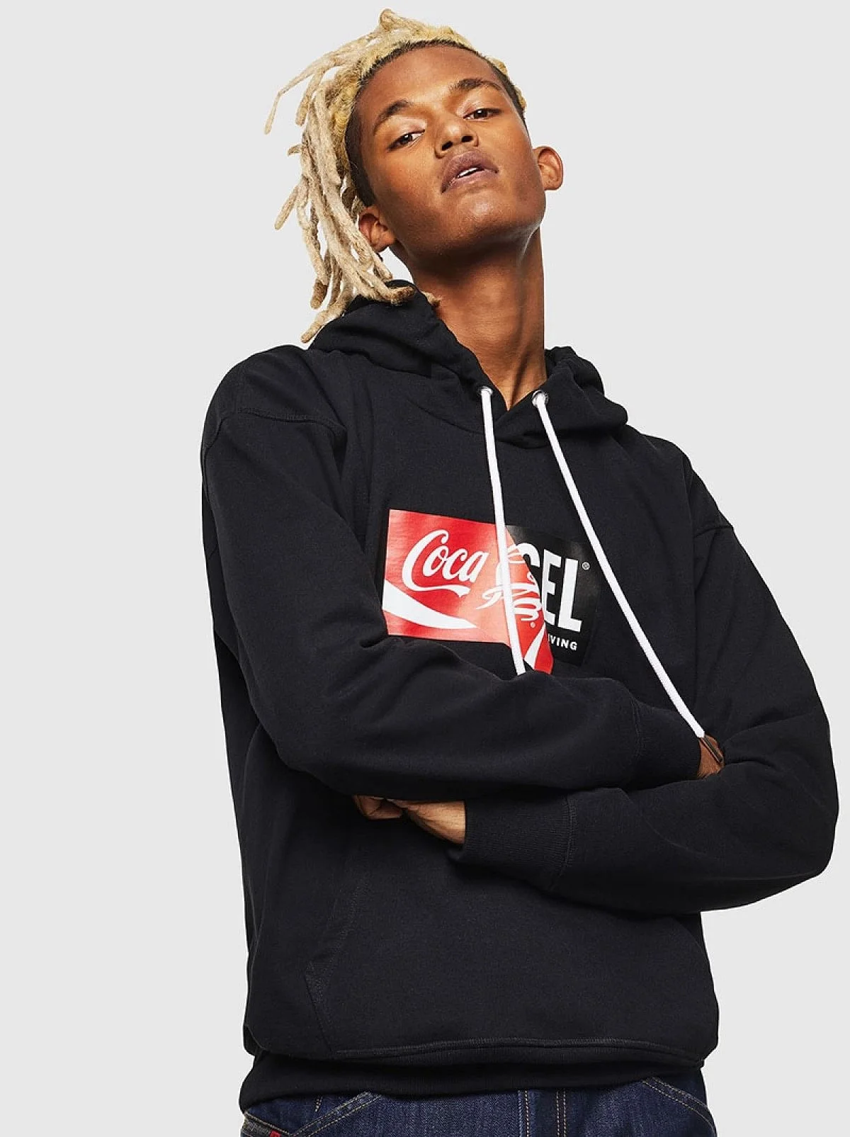 Black Recycled fabric hoodie with double logo print