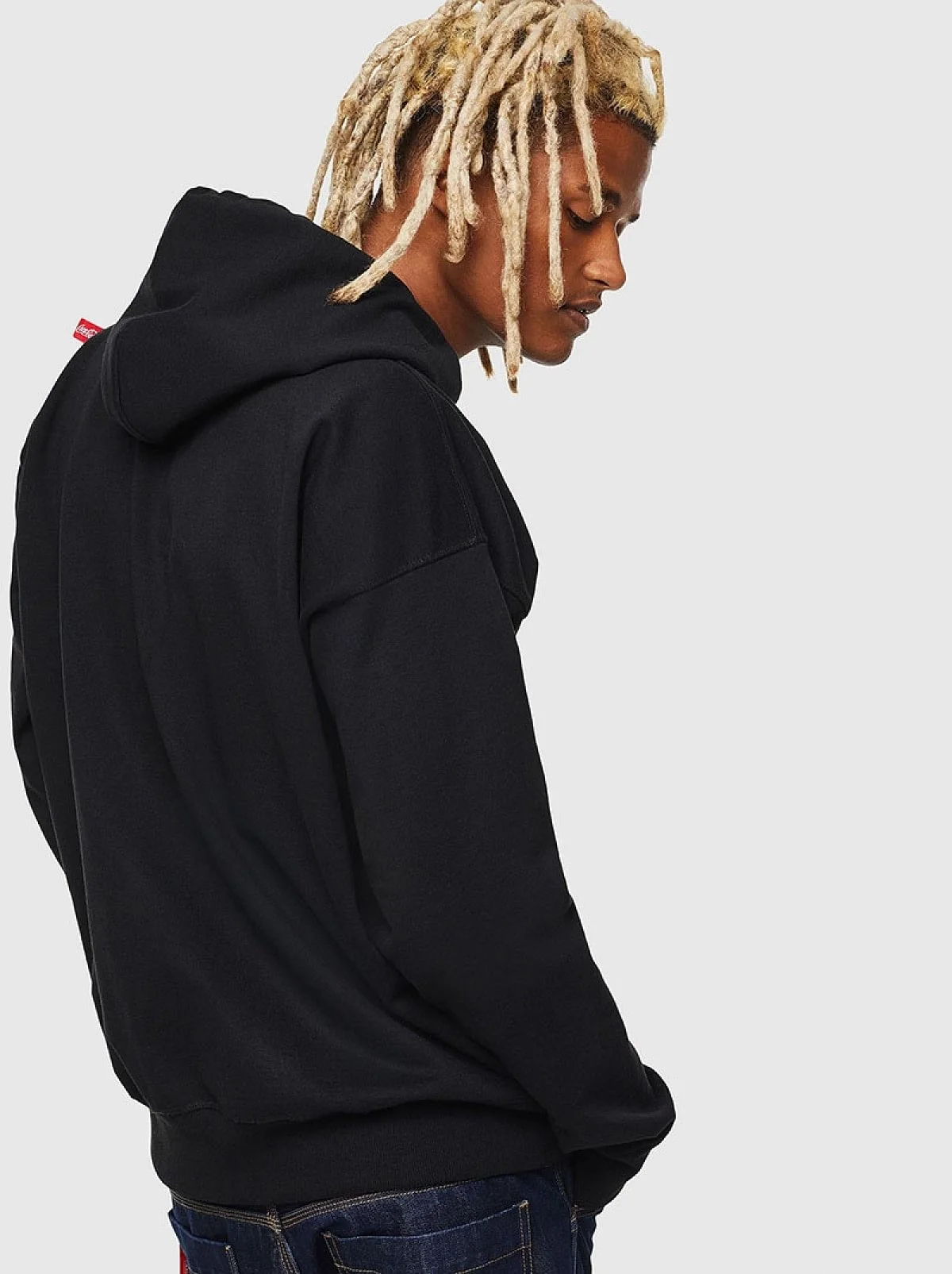 Black Recycled fabric hoodie with double logo print