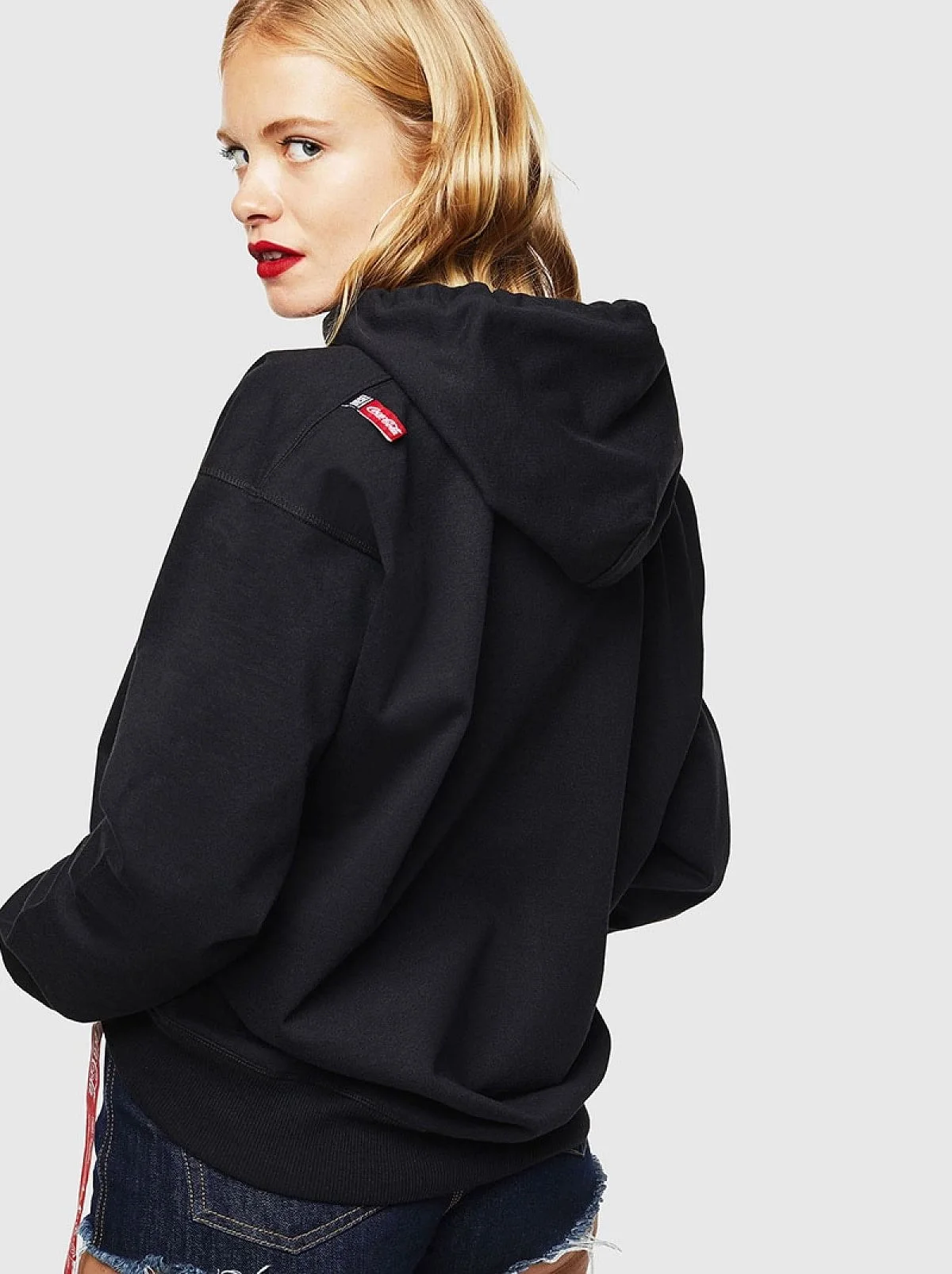Black Recycled fabric hoodie with double logo print