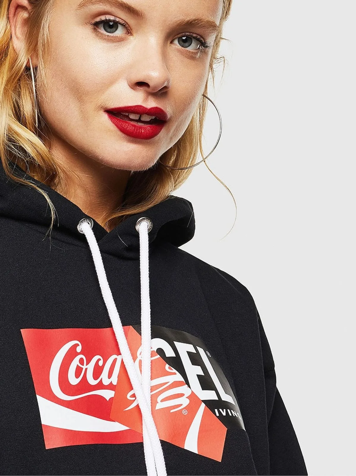 Black Recycled fabric hoodie with double logo print
