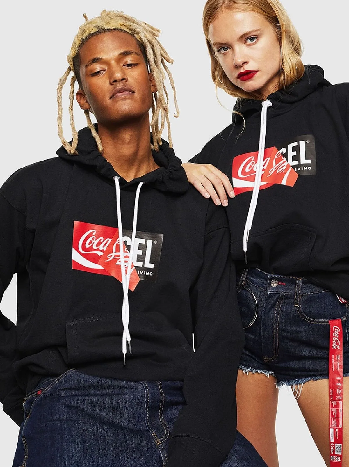 Black Recycled fabric hoodie with double logo print