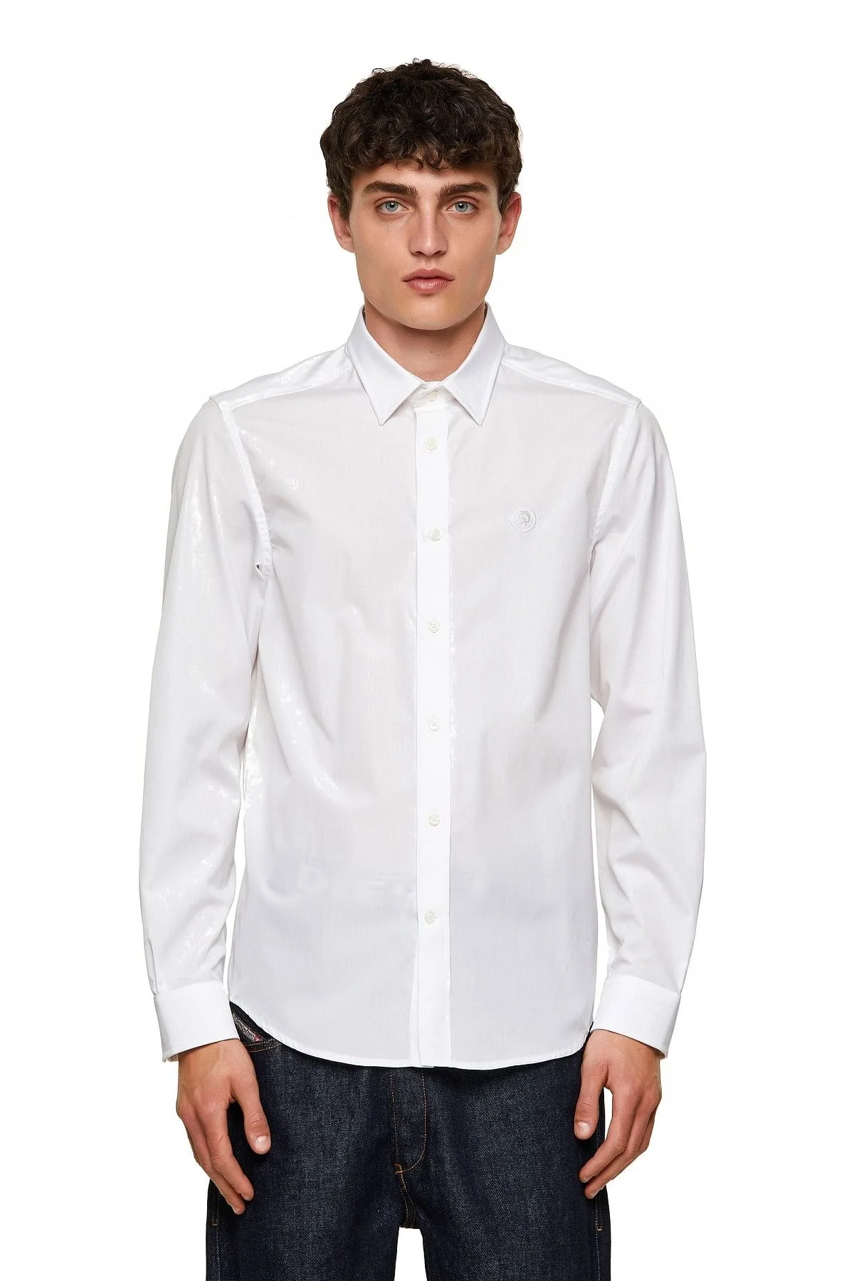 White Long-sleeve shirt in cotton poplin