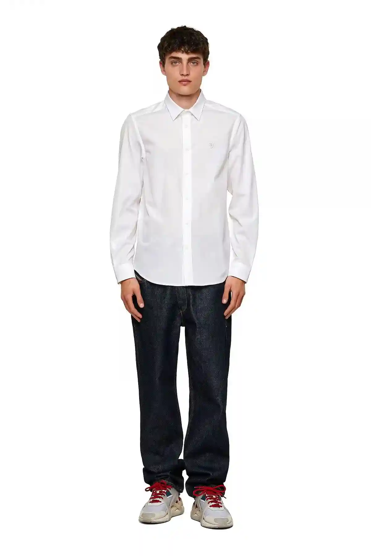 White Long-sleeve shirt in cotton poplin