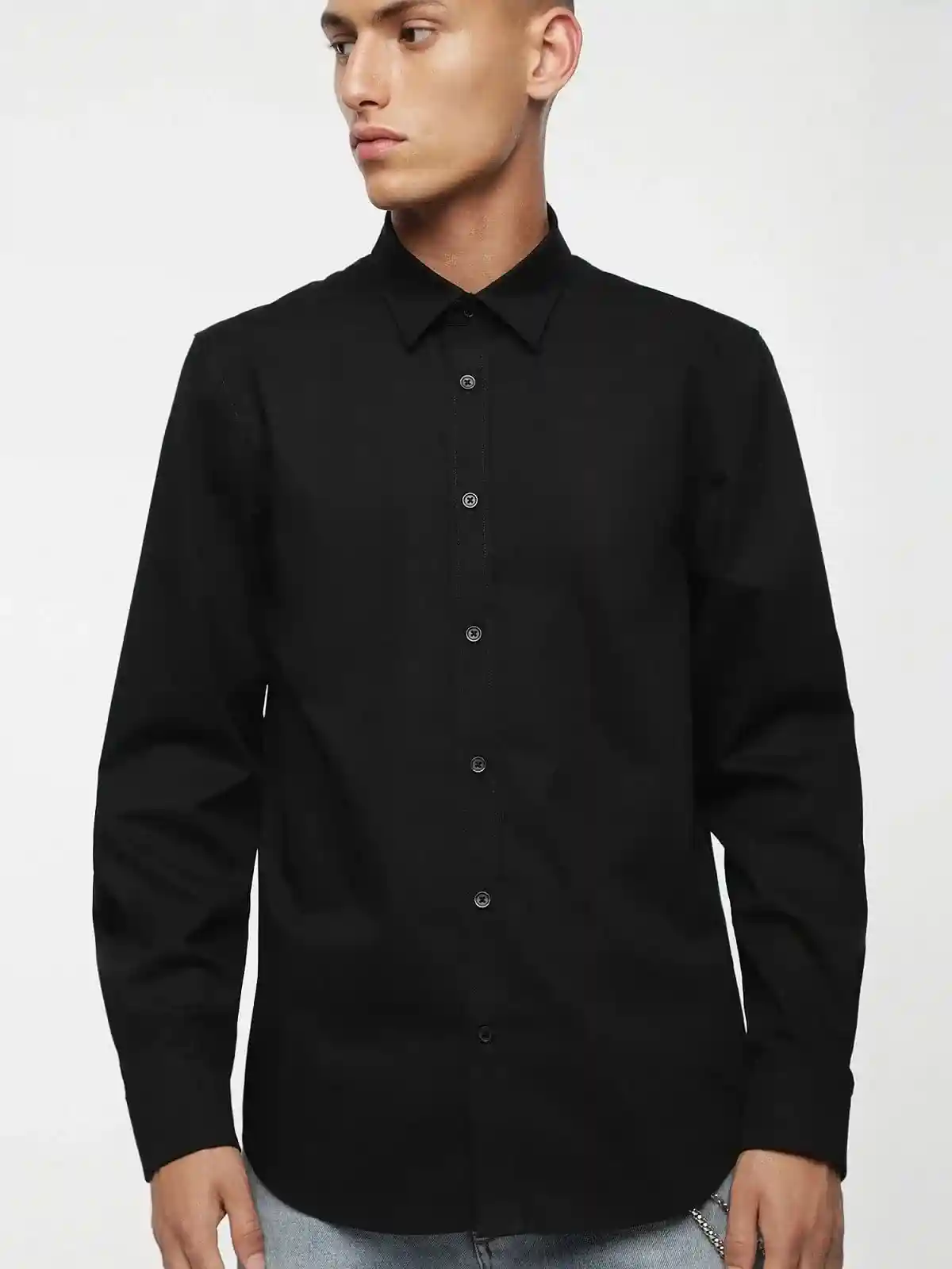 Black Cotton poplin shirt with mohawk patch
