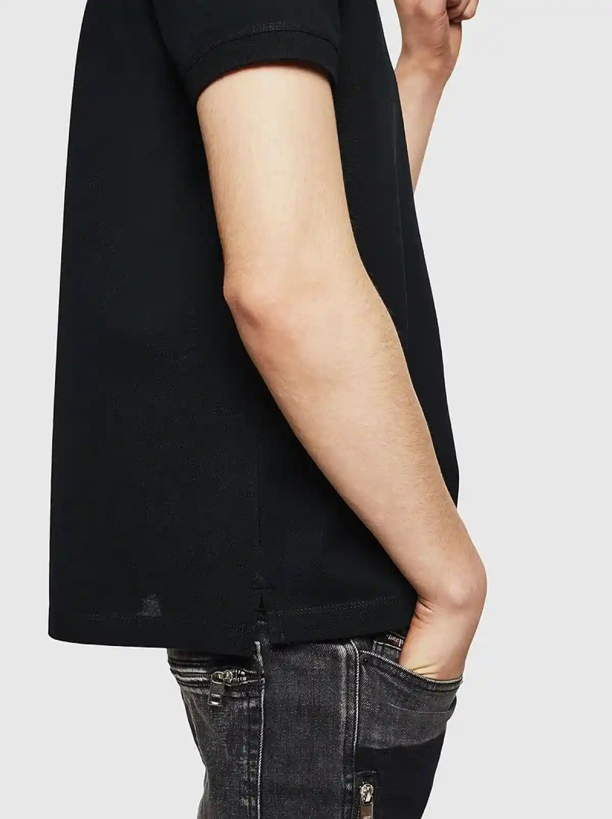 Black Mercerised cotton piquet polo