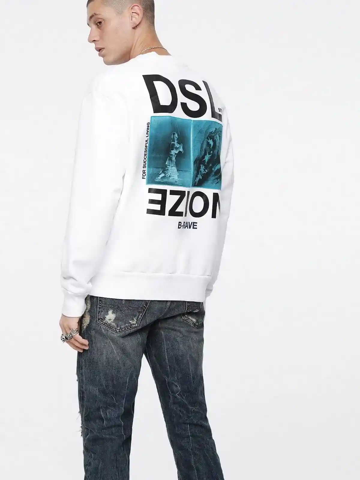 White Sweatshirt with lettering and graphic
