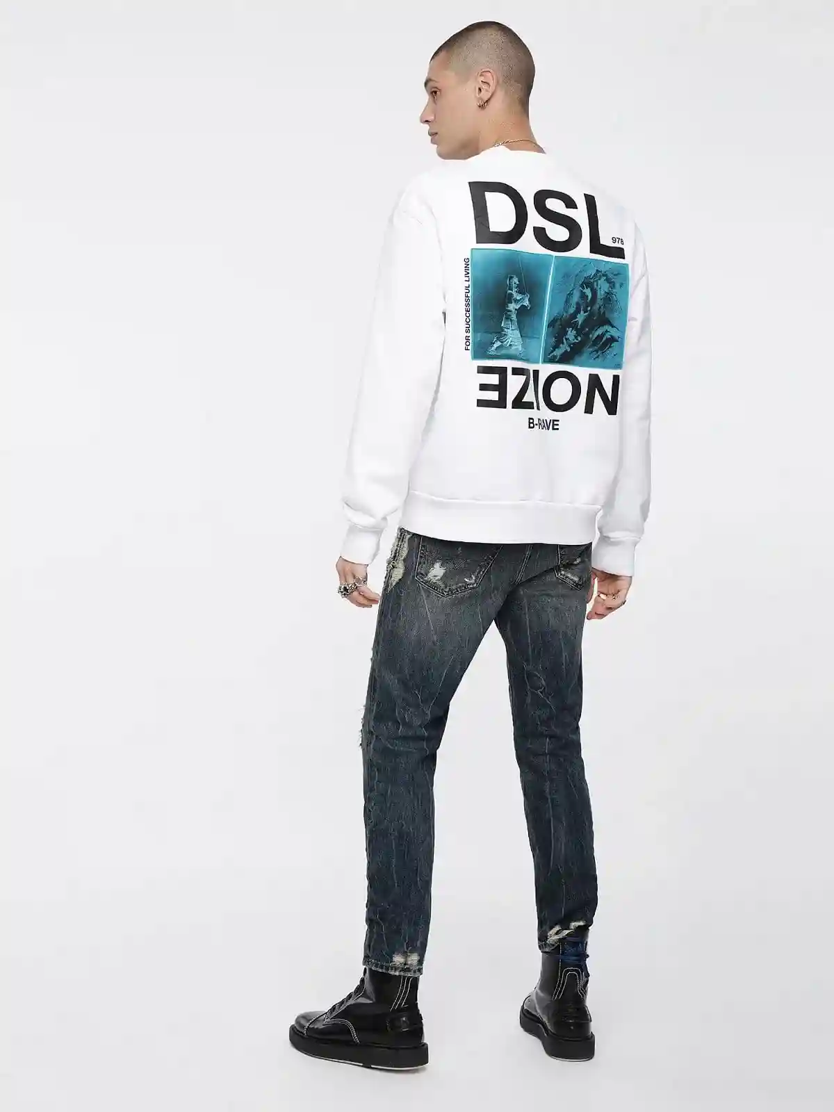 White Sweatshirt with lettering and graphic