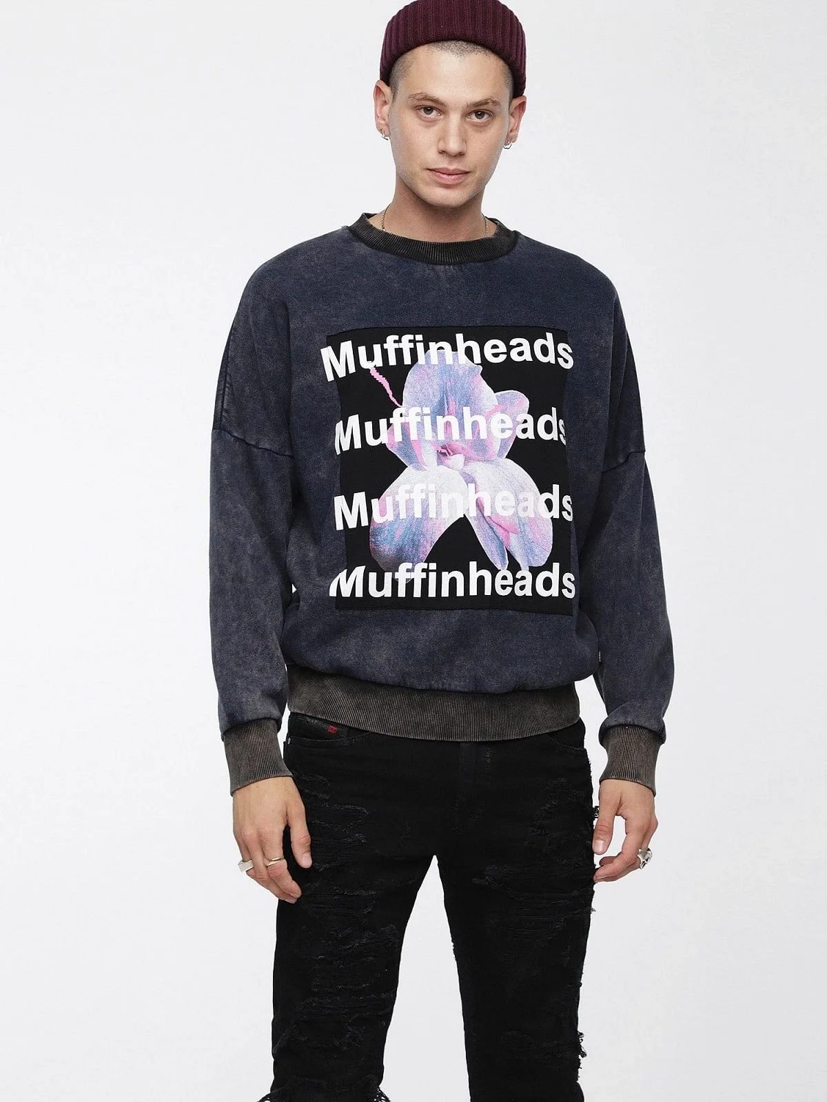 Grey Cotton sweatshirt with graphic patch