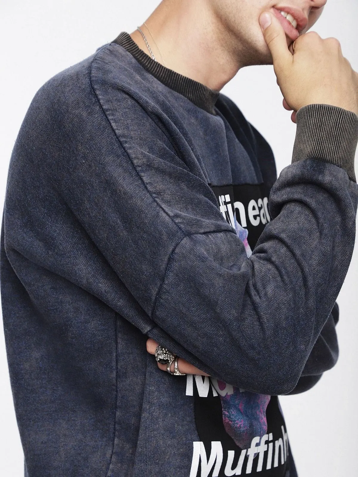 Grey Cotton sweatshirt with graphic patch