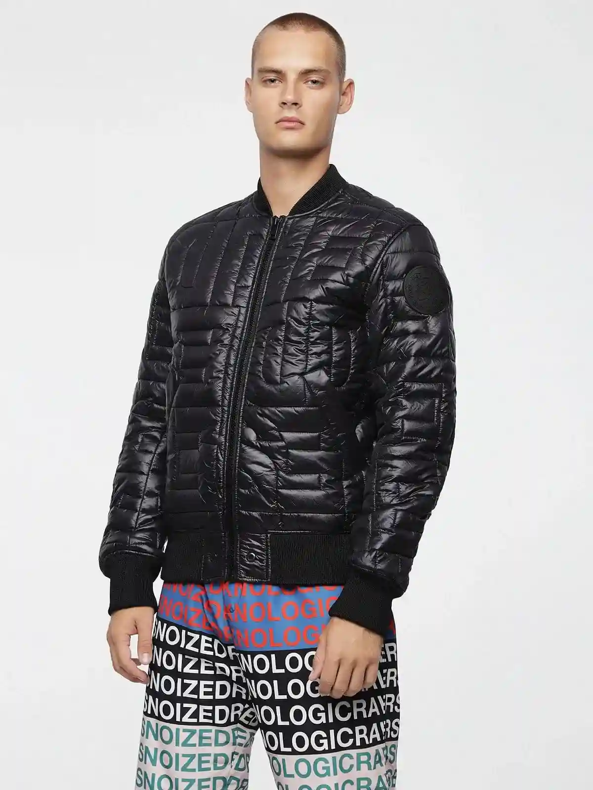 Grey Padded bomber jacket with logo stitching