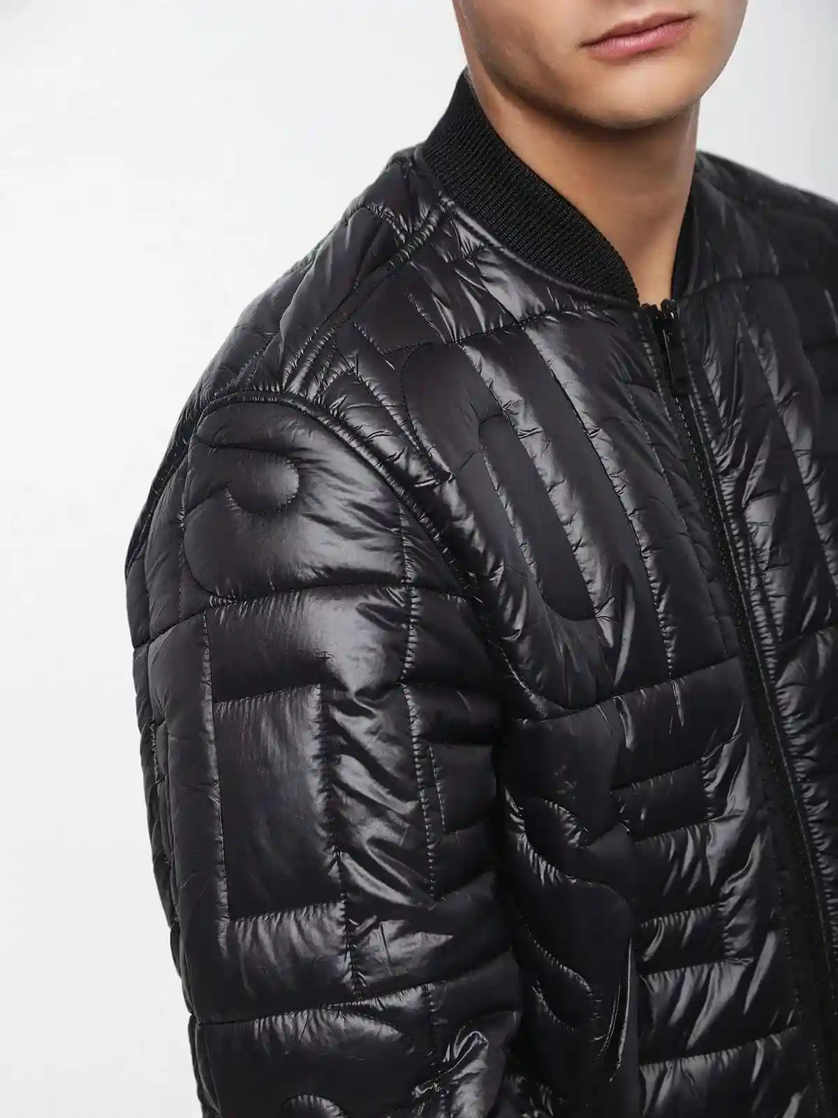 Grey Padded bomber jacket with logo stitching