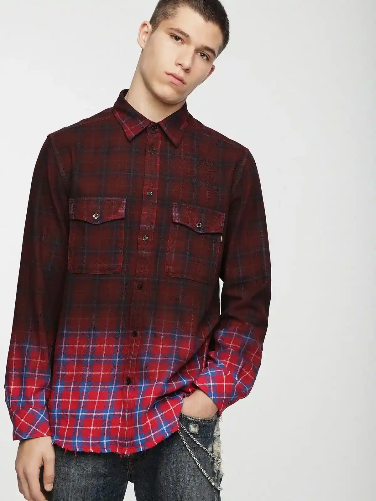 Grey Checked shirt with spots and shaded effect