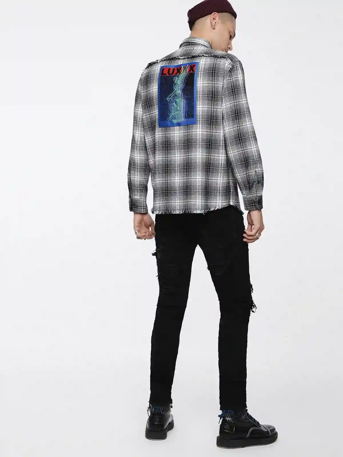 Black Cotton flannel checked shirt