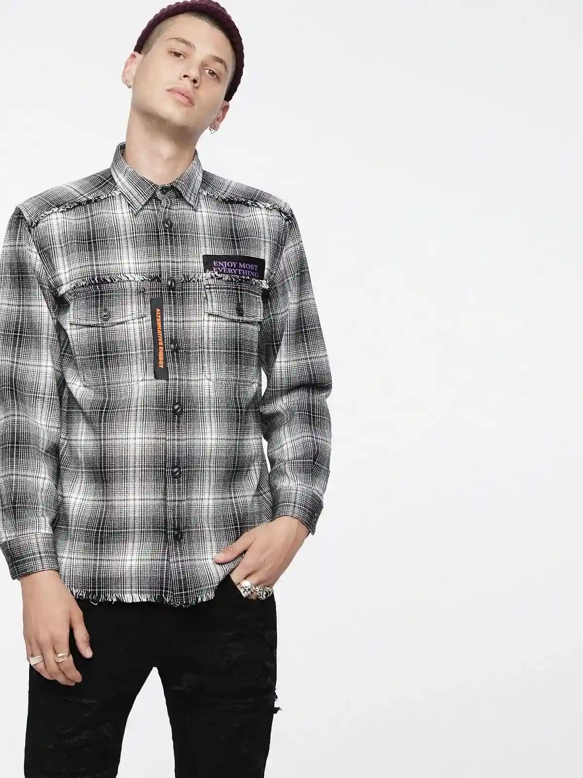 Black Cotton flannel checked shirt