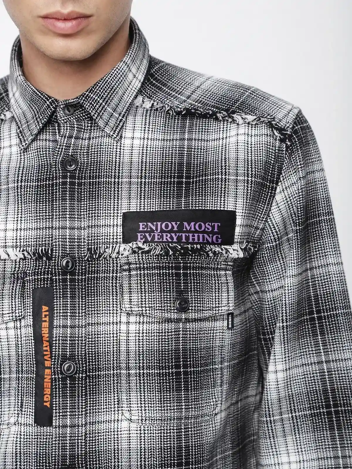 Black Cotton flannel checked shirt