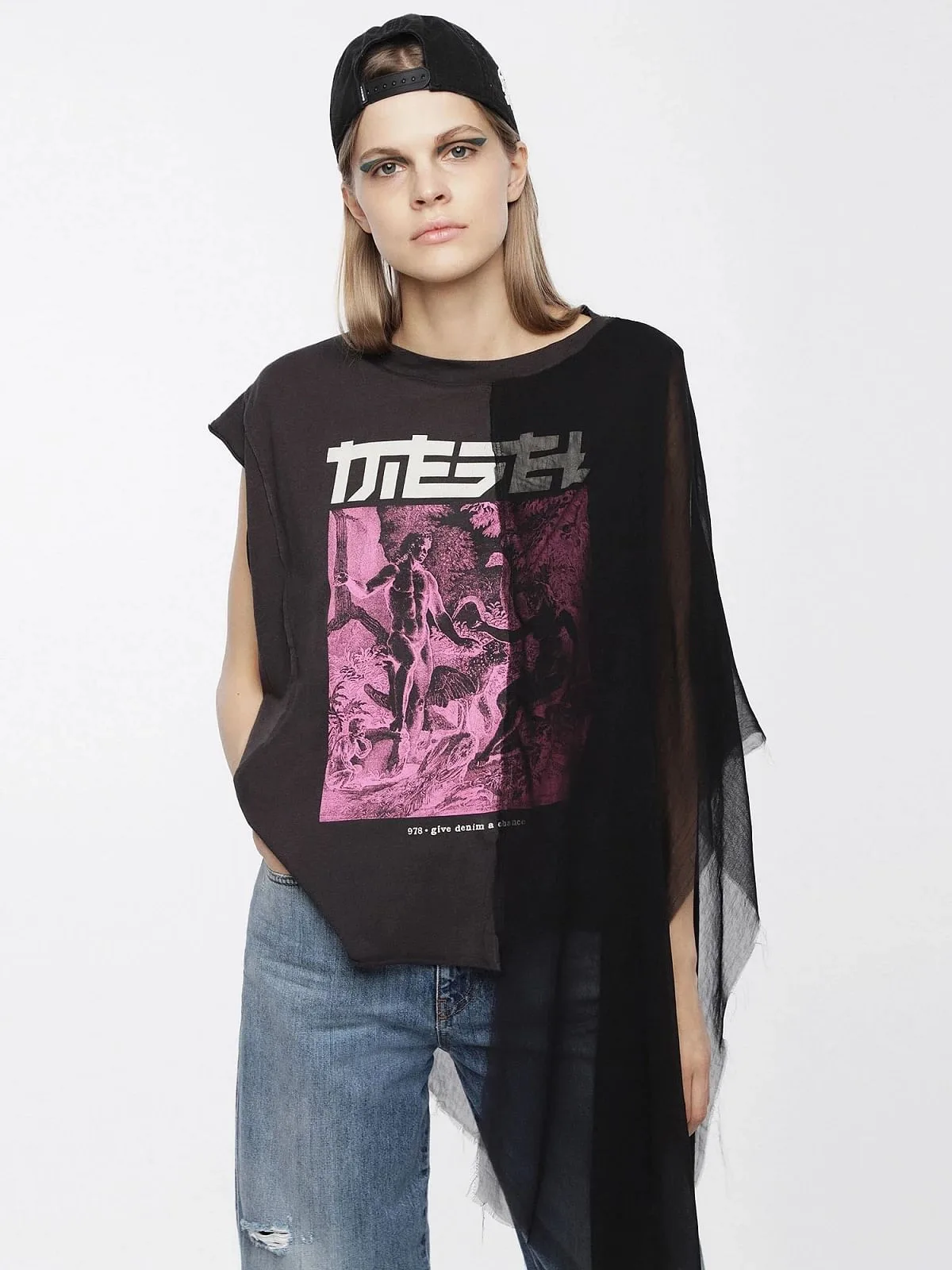 Black Top with graphic and georgette insert
