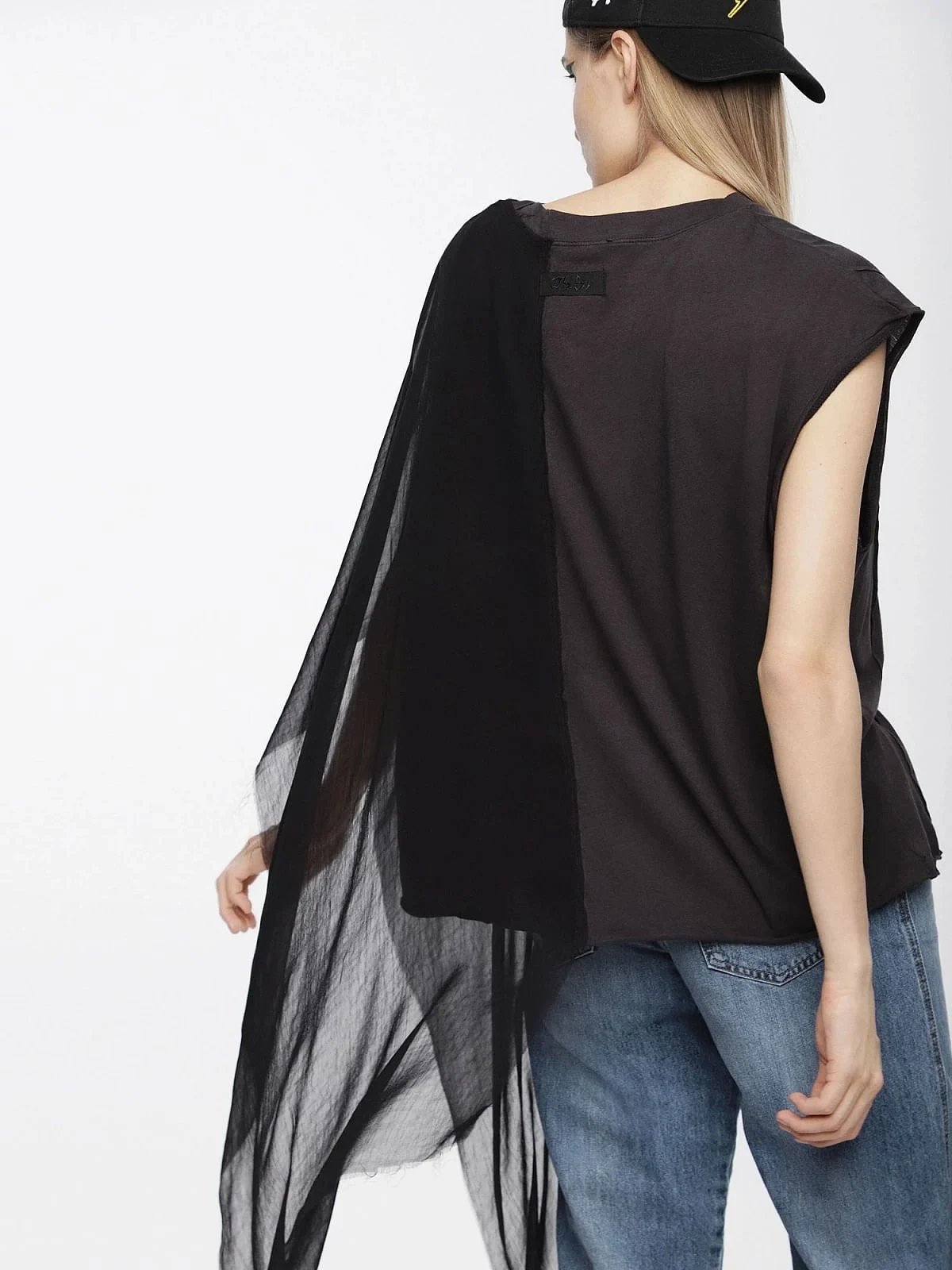 Black Top with graphic and georgette insert