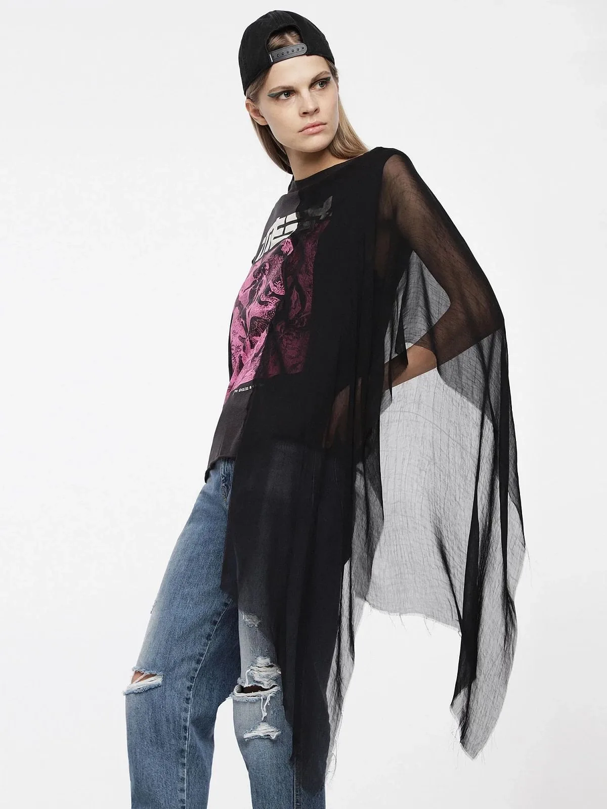 Black Top with graphic and georgette insert