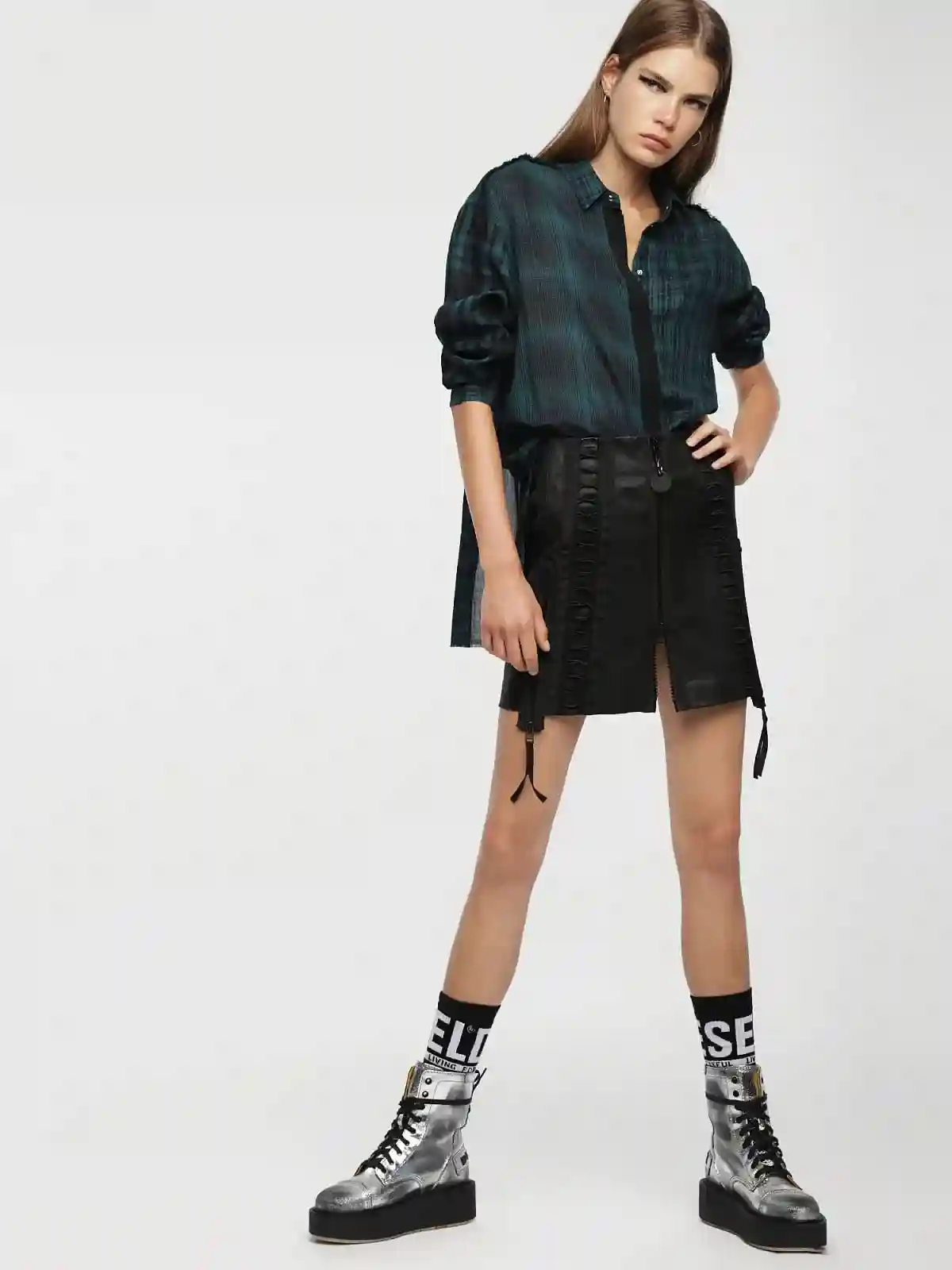 Green Cotton shirt with check pattern